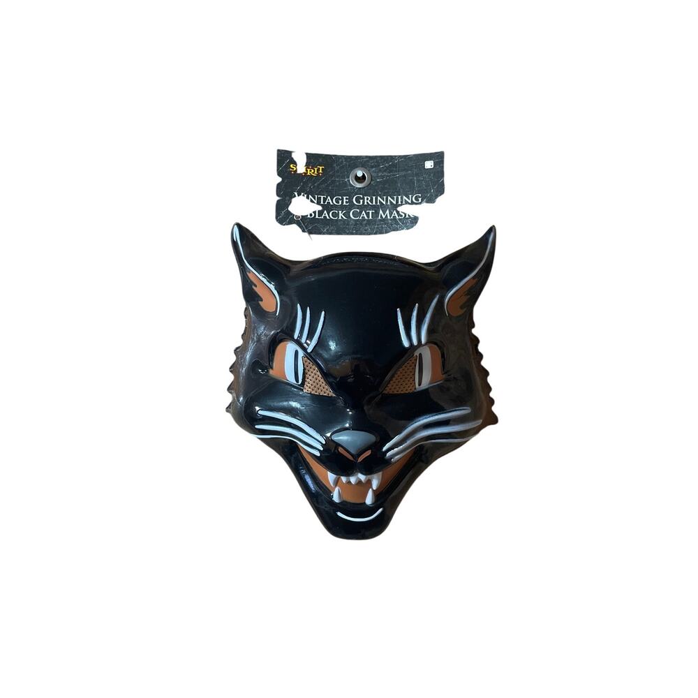 Mask Cat Spirit Costume Halloween Vintage Grinning Black Retro Style Teeth
